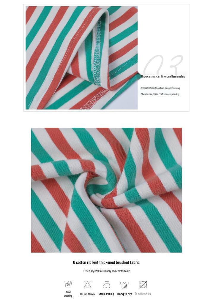 2024 Autumn/Winter Women's Korean Style Striped Long Sleeve Round Neck T-shirt, Thickened Base Layer Top