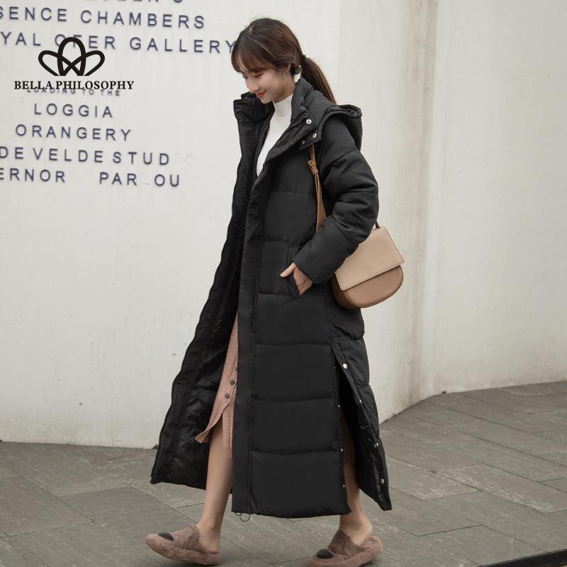 

Новая зимняя куртка с хлопковой подкладкой, женская облегающая корейская куртка с удлиненным коленом, теплая толстая длинная куртка с хлопковой подкладкой 2XL чёрный