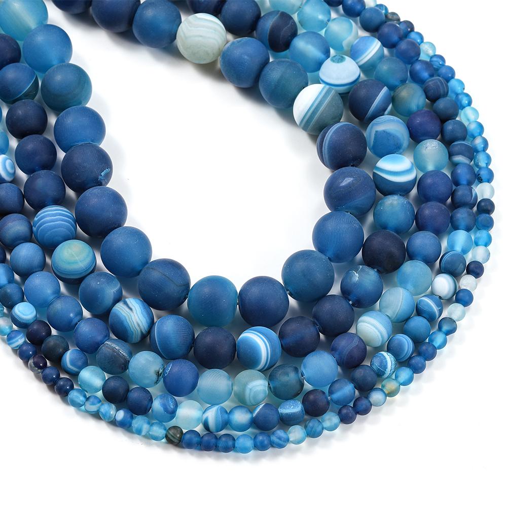 1 hebra/lote de 4, 6, 8, 10 y 12 mm de ágatas de piedra natural azul mate, redondas y sueltas, para pulseras y bisutería.