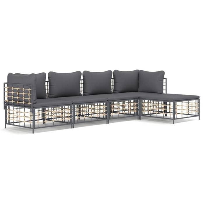 VidaXL Garden Lounge Set 5 Pcs with Anthracite Cushions Wicker, Lounge Set, Outdoor Lounge Set, 3186743