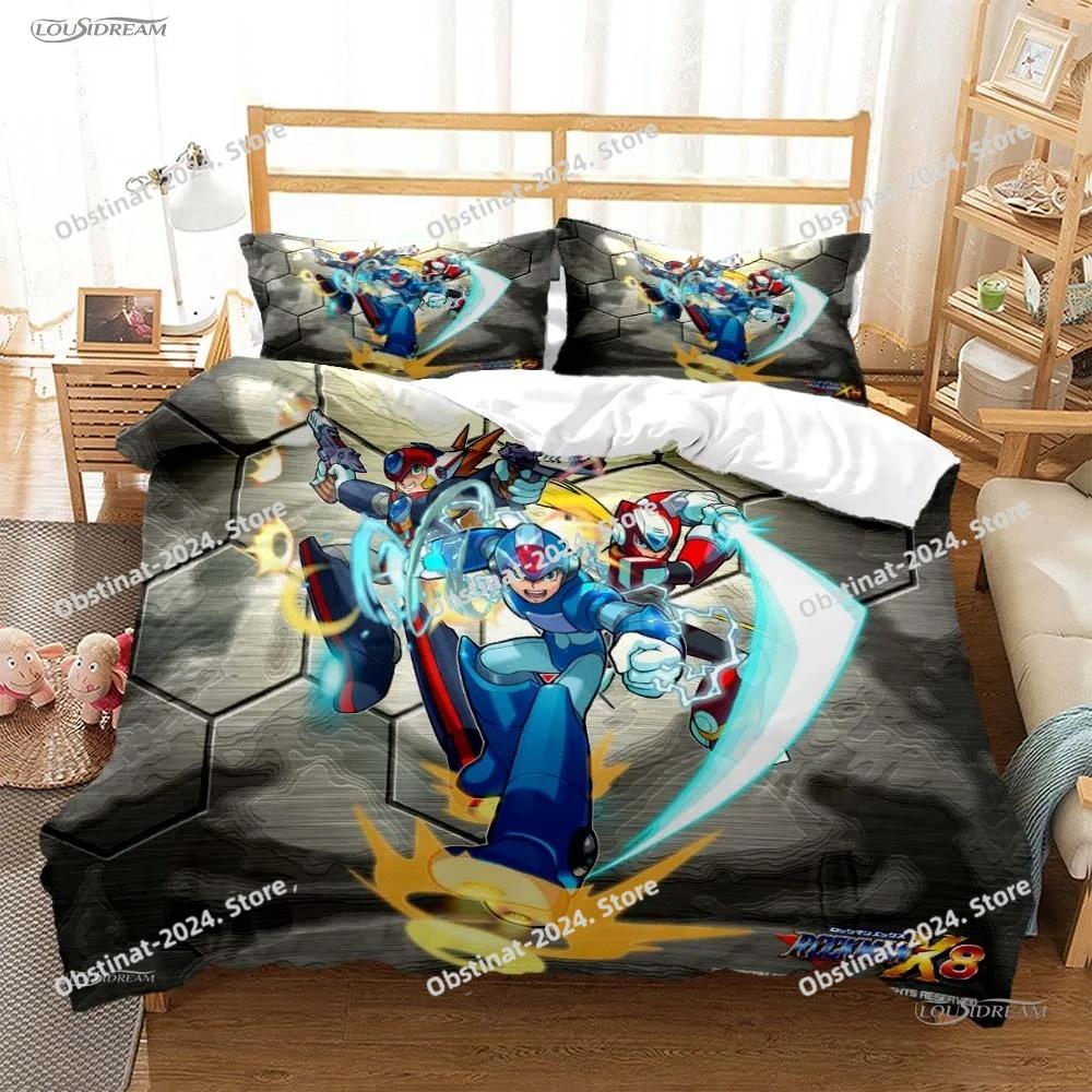 Rockman Megaman Game All Season Bedding Set Printed Bed Set Duvet Cover Sheet Pillowcase Soft Quilt Cover Full Queen King Size