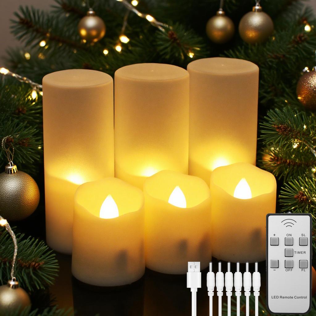 Rechargeable Flameless Votive Candles with Timer Remote Flickering LED Tea Lights with USB Charging Cable Electric Xmas Candles