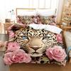 3pcs Single Twin Size Duvet Cover With 2 Pillowcases 3D Leopard Print Floral Breathable Bedding Sets 100% Polyester Home Decor