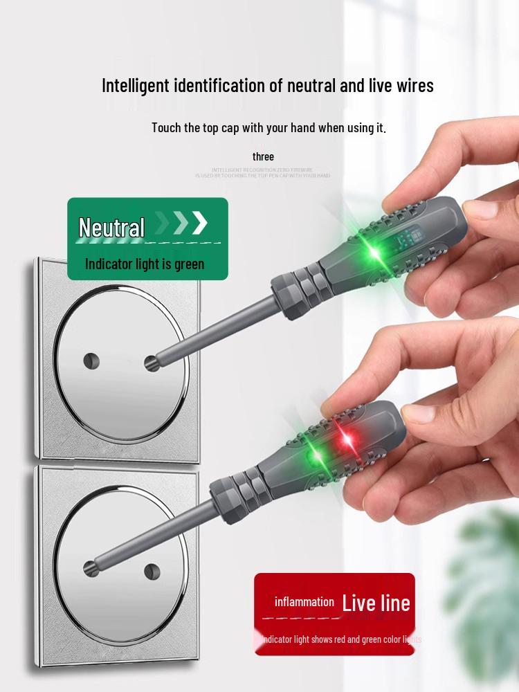 Electrician's Smart Test Pen: Color Light Screwdriver for Open Circuit, Breakpoint, Live & Neutral Wire Testing, High Torque for Household Use.