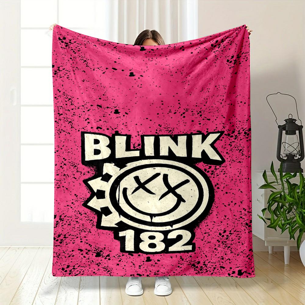 Pink Warm blanket with Cartoon Smiley Face and Text Logo Flannel blanket for bedroom, living room, sofa, and nap sofas