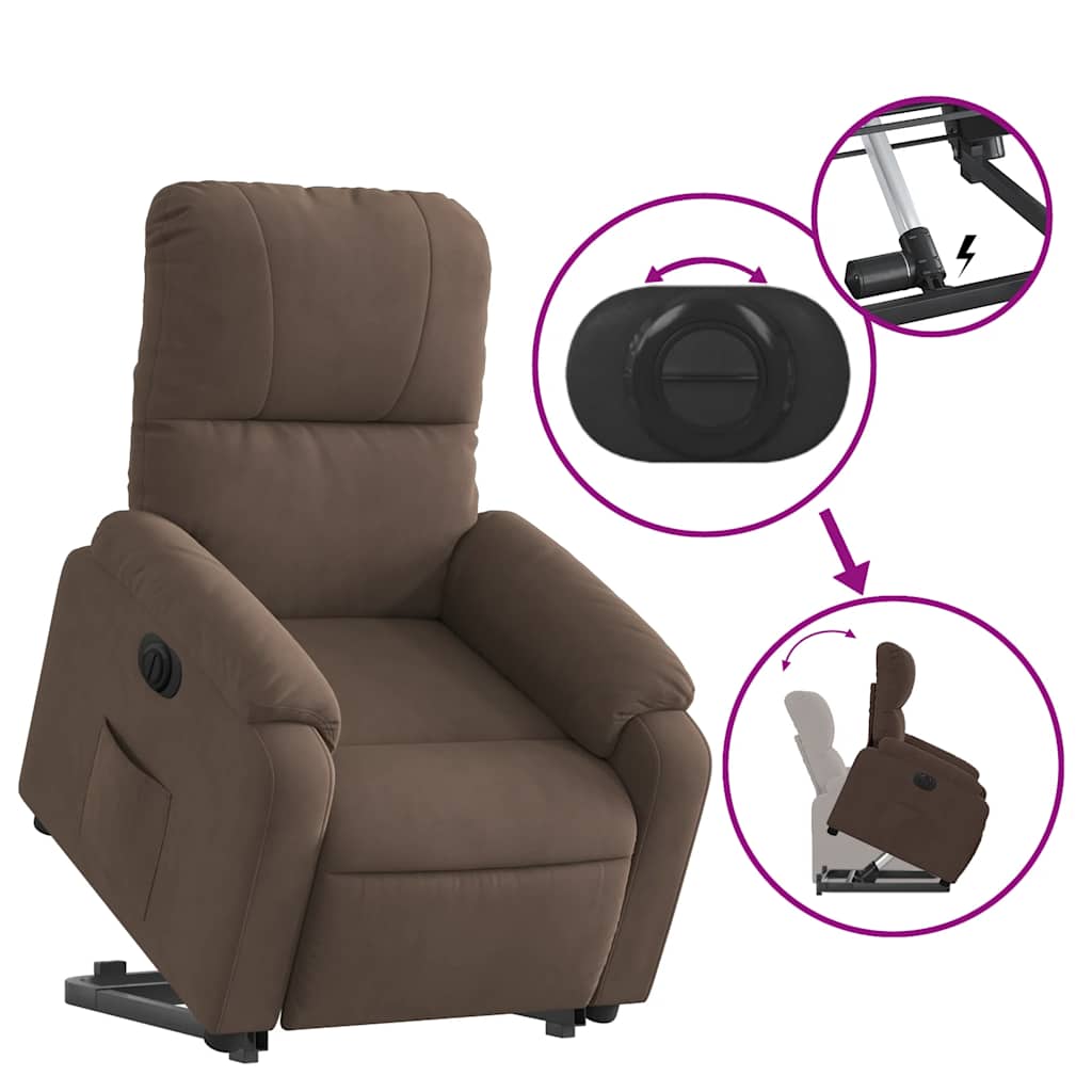Electric Recliner Chair with Rising Function Brown Microfiber Fabric