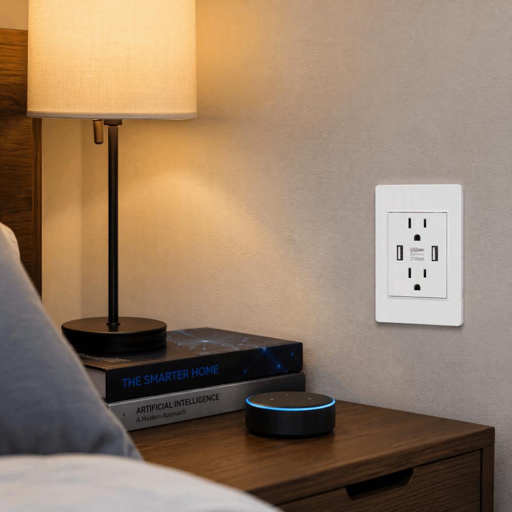 10A Charging Power Outlet White AC USB Outlet Durable USB Wall Outlet Home