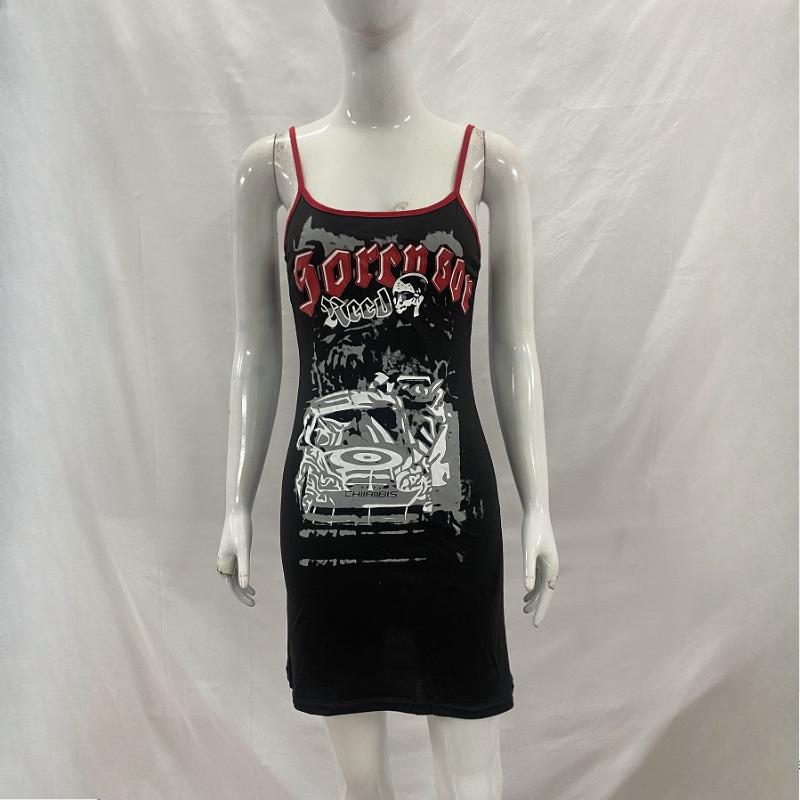 European and American summer printed retro style camisole dress for women M