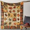 Flannel Autumn Quilted Blanket Colorful Fall Leaves Pumpkins Pattern Cozy Warm Throw For Home Decor Living Room Sofa Bed Use
