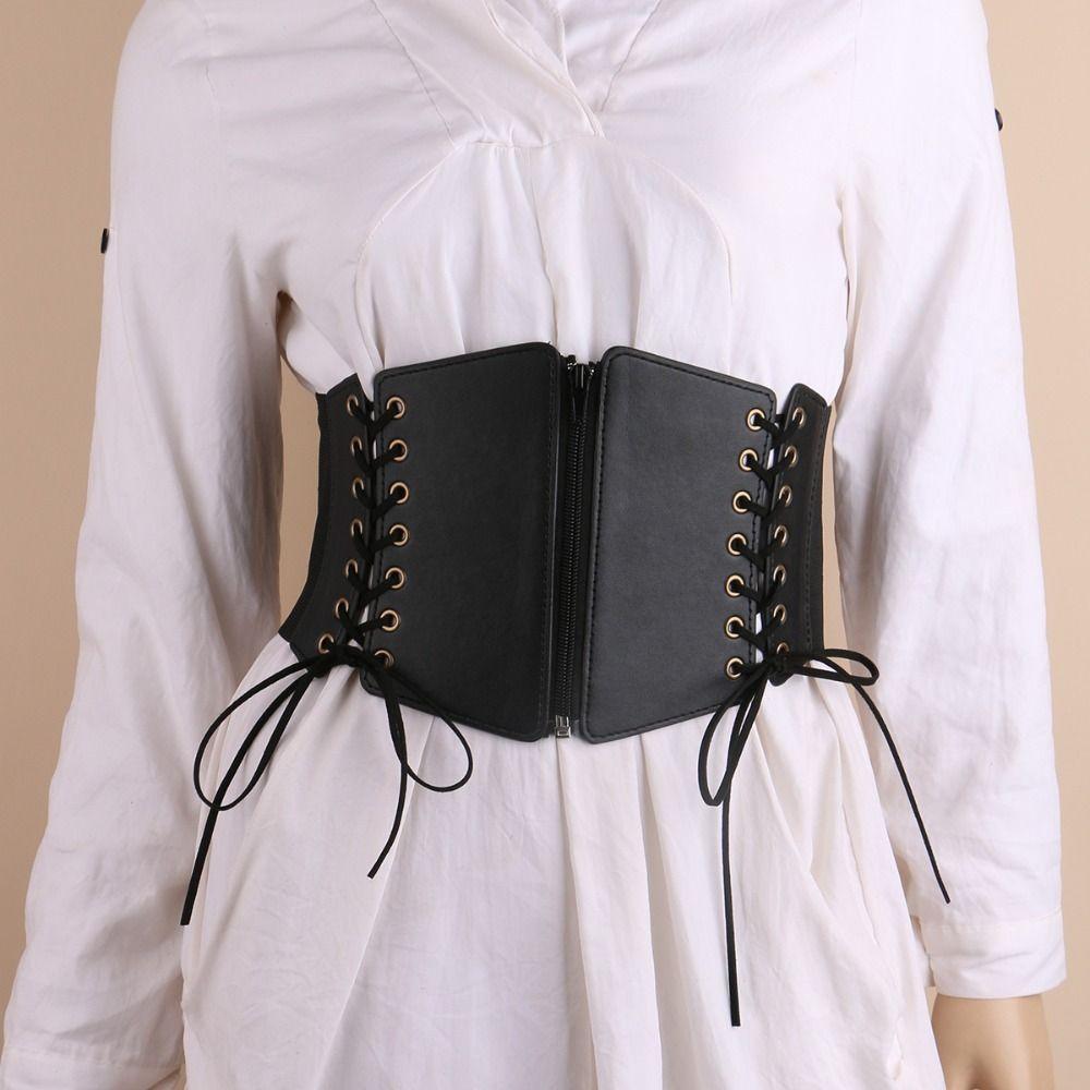 High Waist Zipper Cummerbunds PU Leather Wide Waist Belt Personality Female Waistband  Dress