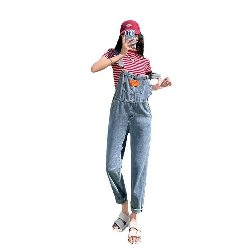 Retro Korean Style Women's Denim Overalls: Autumn Loose Straight Leg Slimming Jumpsuit