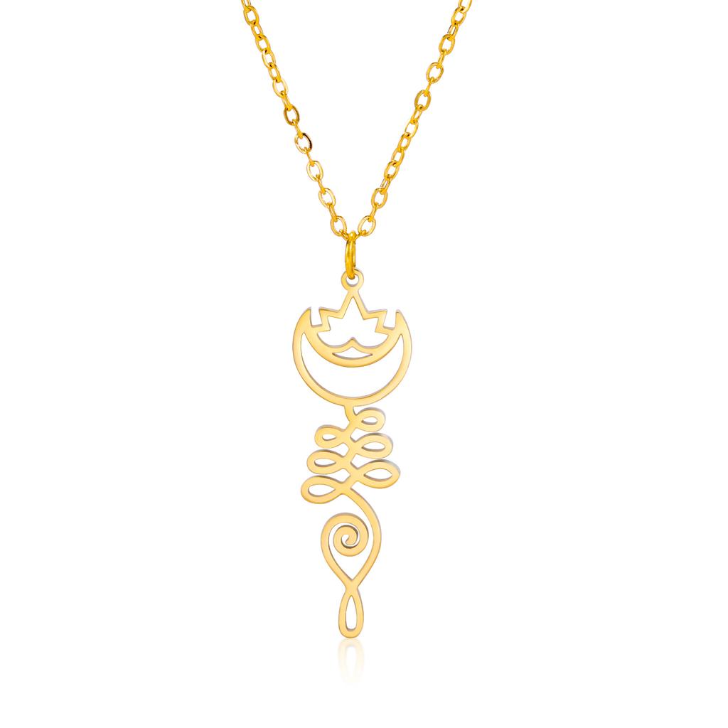 Lotus Flower Yoga Pendant Necklace Stainless Steel Om Unalome Symbol Necklaces for Women Men Buddhist Amulet Jewelry