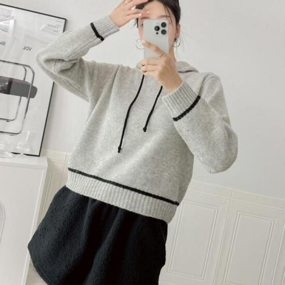 New Arrivals Open Run Women Color Line Soft Daily Hoodie Knit Winter