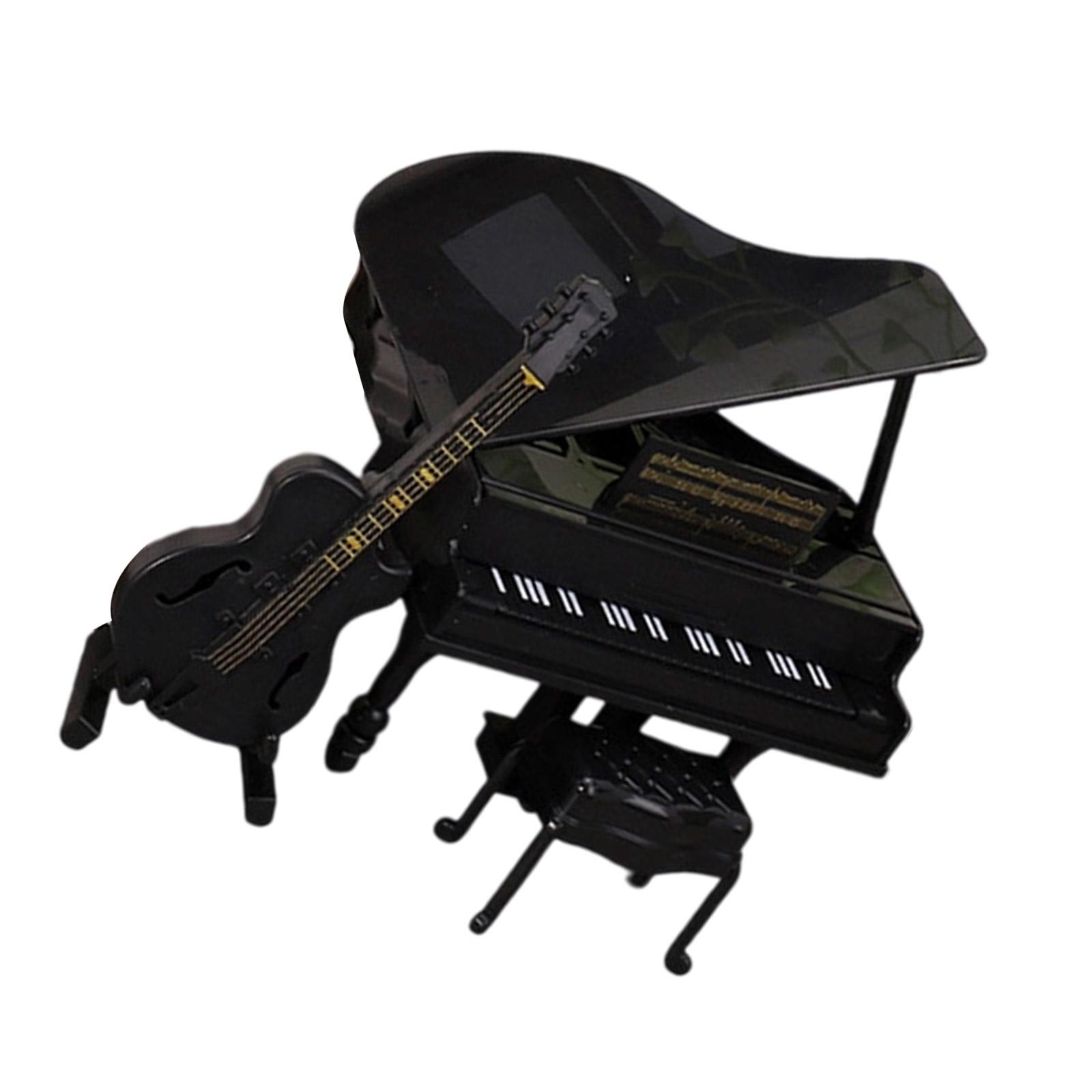 

Миниатюрный набор для музыкальной комнаты кукольного домика с пианино, виолончелью, табуретом, деревянными аксессуарами для музыкальных инструментов для оформления сцены чёрный