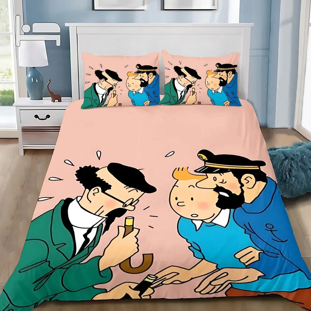 Duvet Cover Pillowcase Adventures of Tintins Bedding Set Adult Boy Girl Bedroom Decoration Children Gift Single Double Large