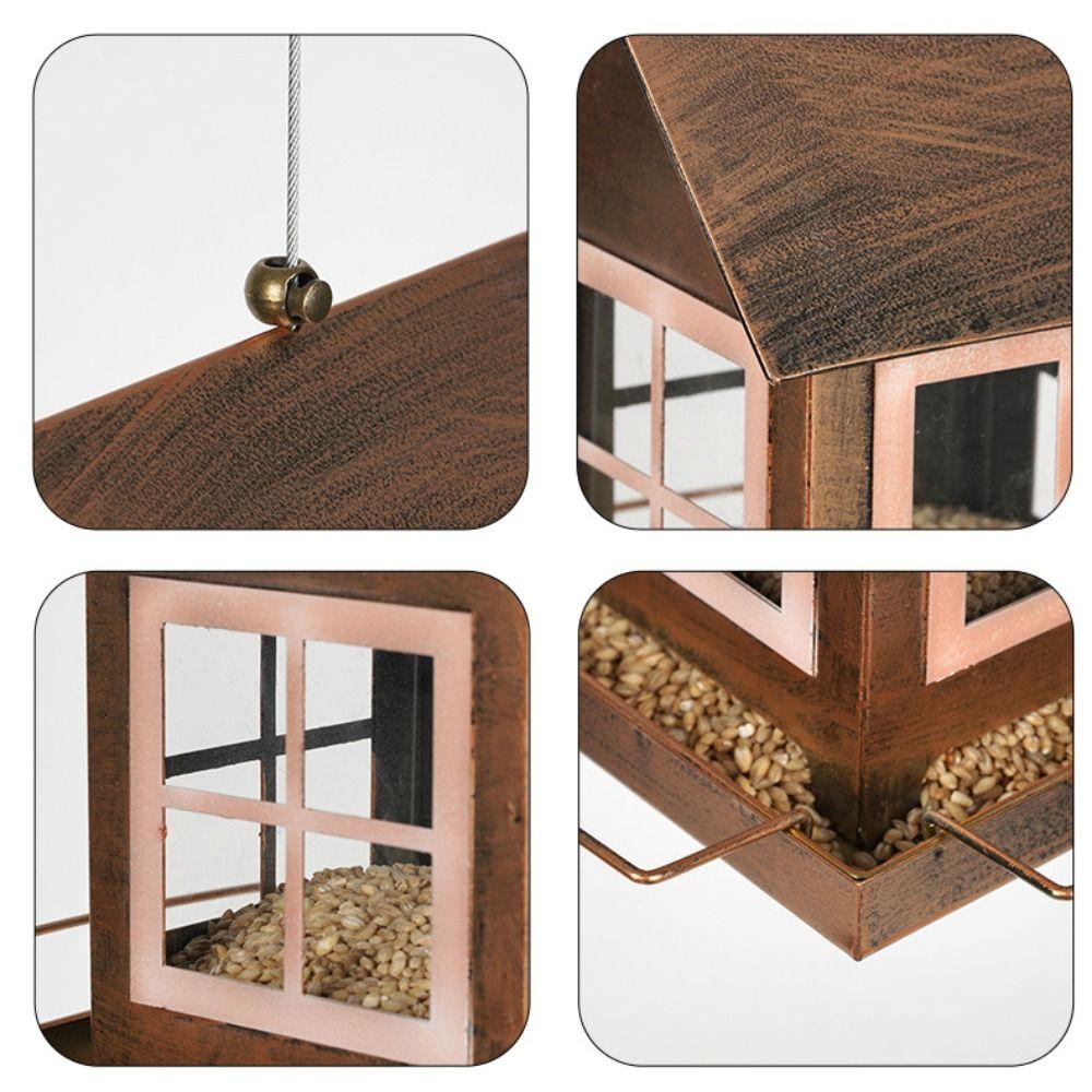 Country Style Hanging Bird Feeder House Shape Large Capacity Bird Food Bowl Metal Windproof Parrot Feeding Station Backyard