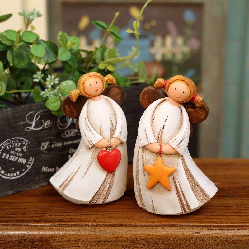 Vintage Resin Angel Girl Figurine, Cute Rustic Farmhouse Decorative Ornament