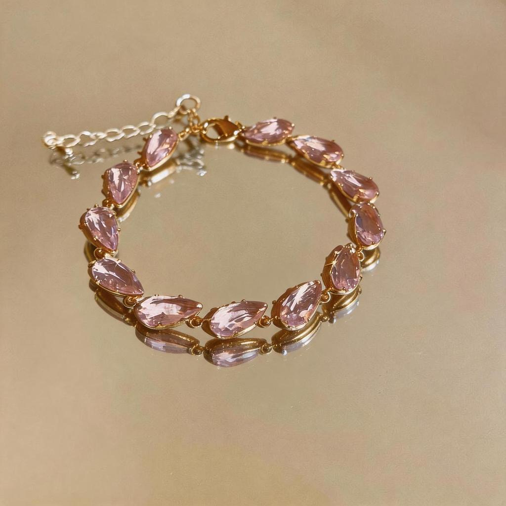 Pink Diamond Zirconia Starburst Flower Bracelet: Trendy, Luxurious Jewelry with Unique Design.