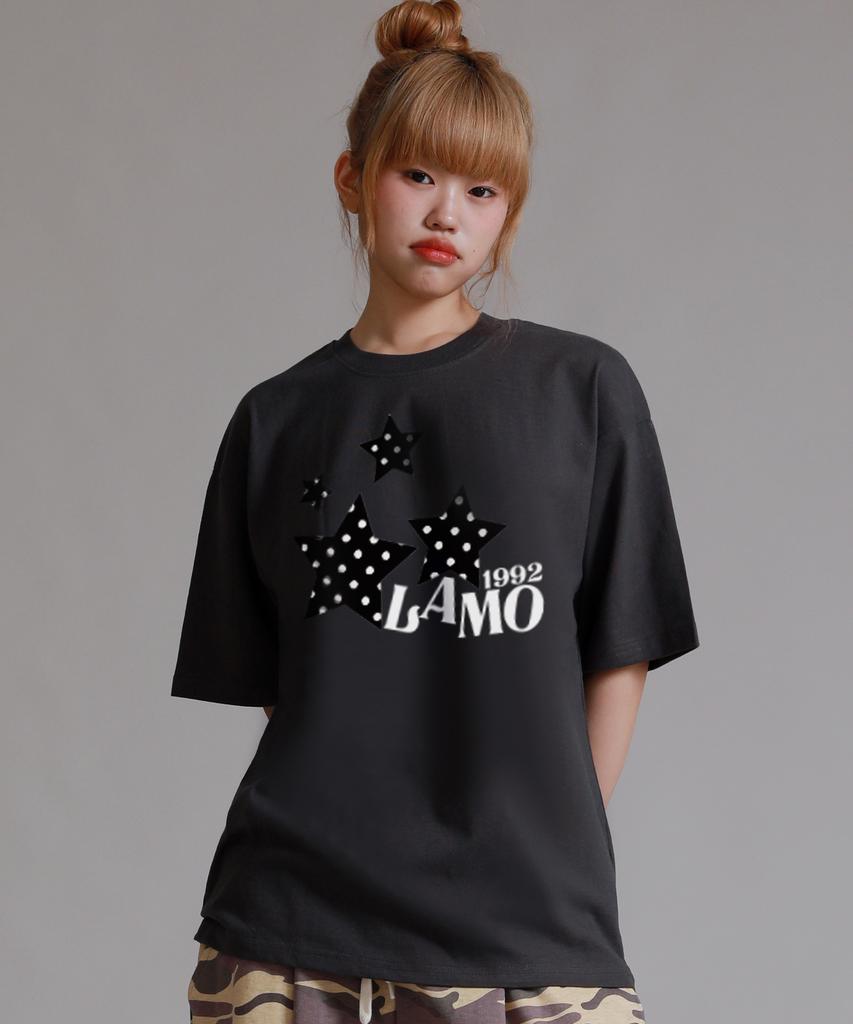 LIKE THE MOST Pattern Star Lamo Oversized Short Sleeve T-Shirt_Charcoal