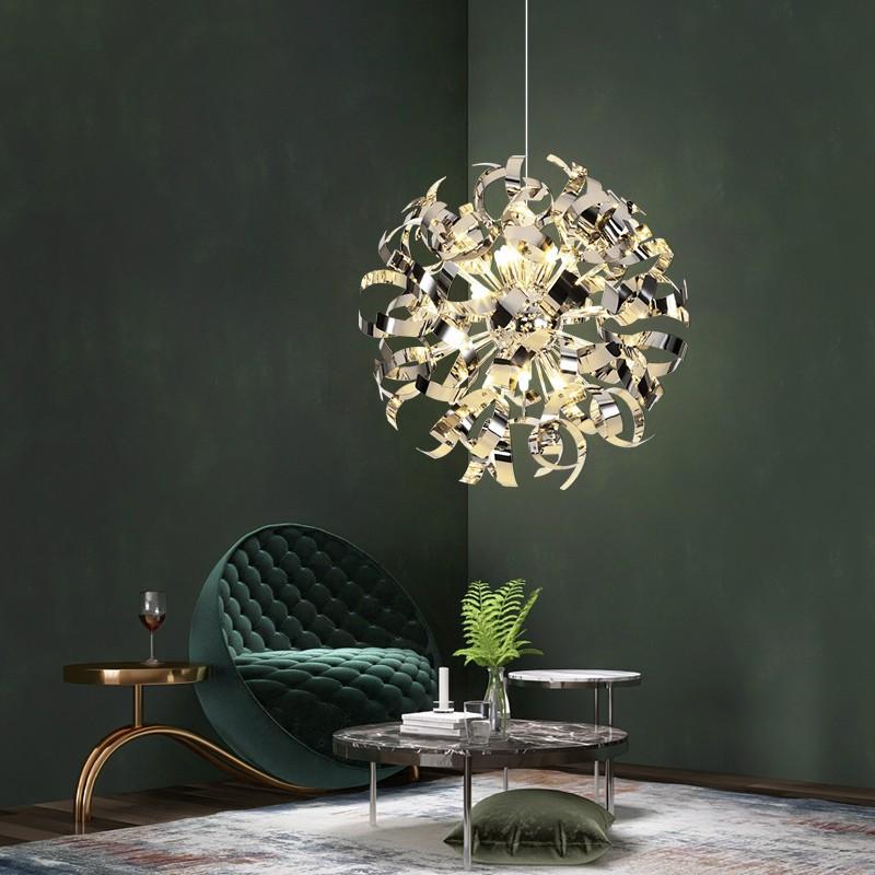 Restaurant Chandelier Post-modern Personality Art Pendant Light Hotel Model Room Bar Light Luxury Design Stainless Steel Lamps