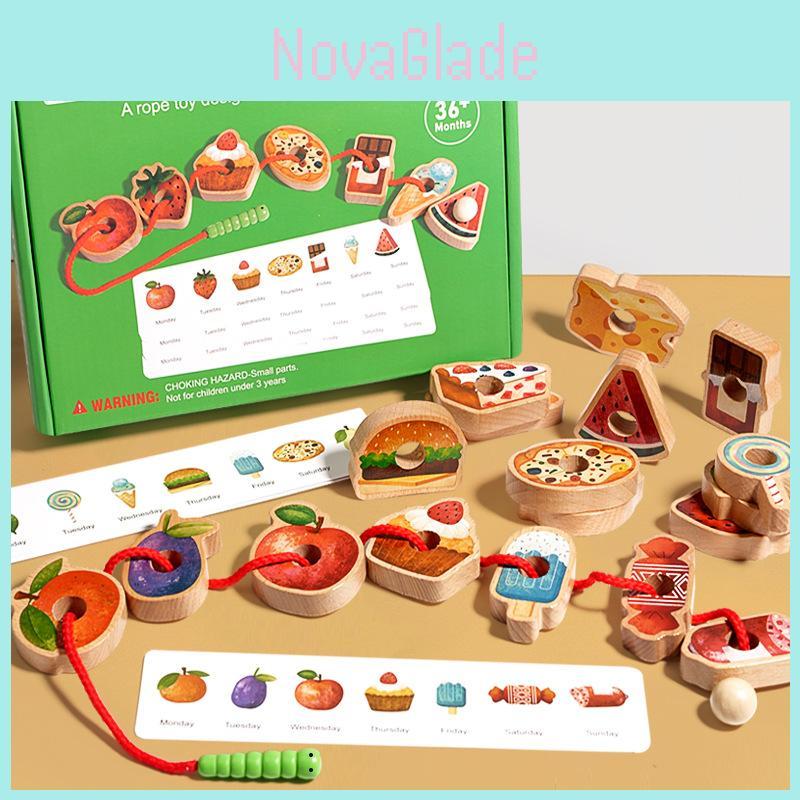 Wooden Caterpillar Bead Stringing Children Puzzle Toys For Kids Focus Skills Early Learning