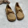 Johnature Handmade Genuine Leather Flats Women Shoes Round Toe Shallow Soft Sole Loafers Retro Solid Color Shoes