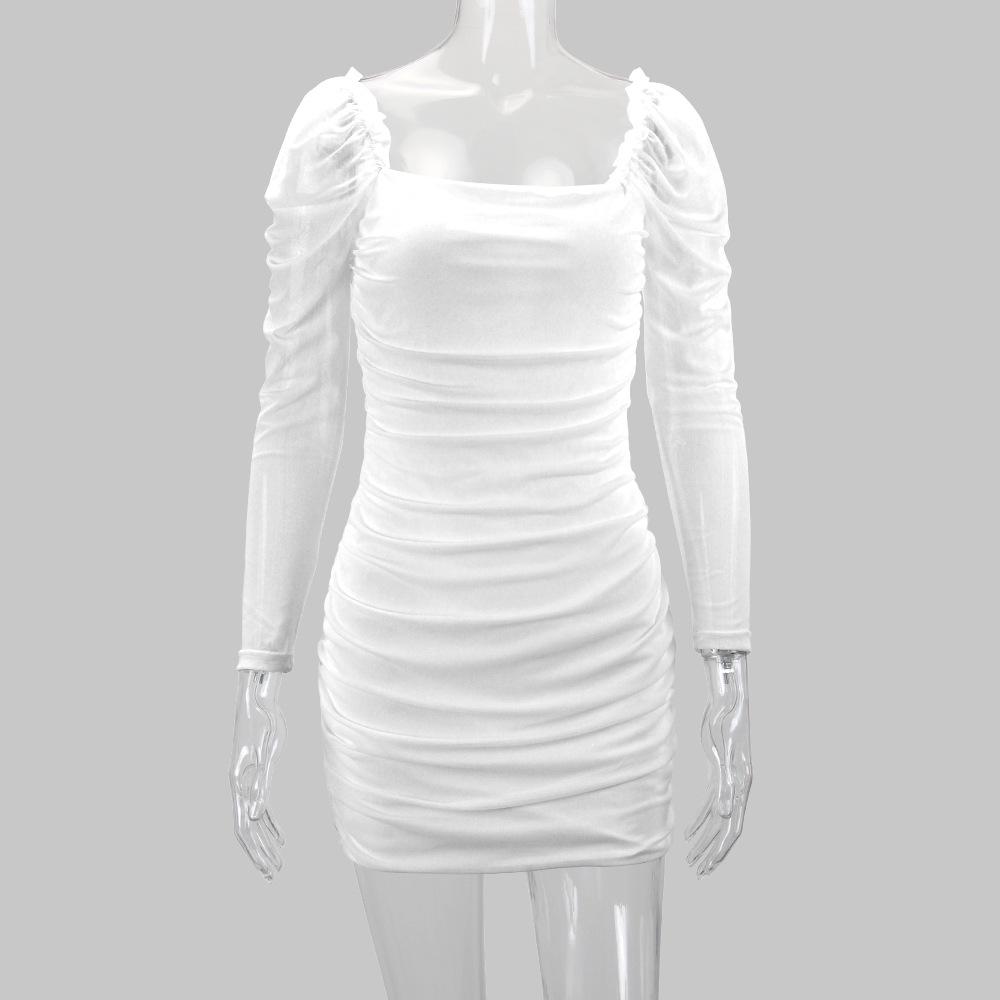 Spring/Summer 2025 Women's European/American Bodycon Dress - Sexy Square Neck, Mesh Long Sleeves