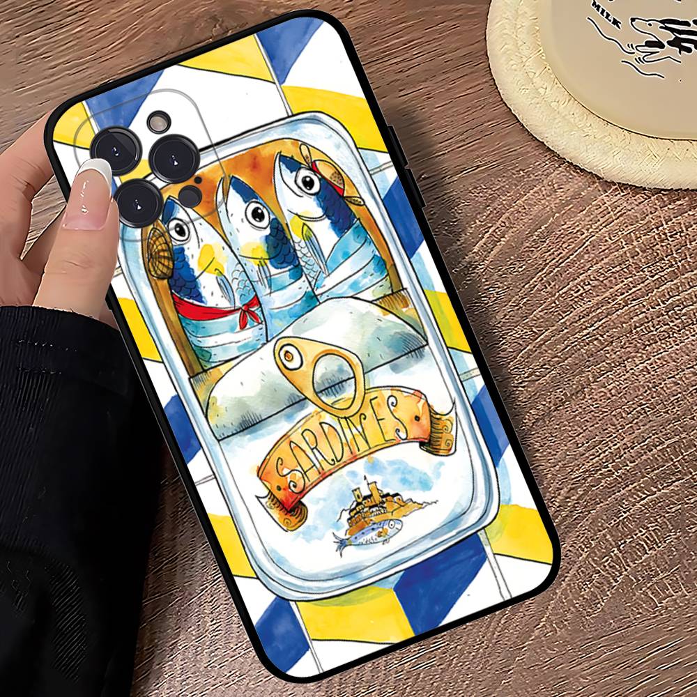 Sardines Fish Soft Back Phone Cover Case For IPhone 17 16 Pro Max 15 12 11 16e 13 Mini 14 15 Plus