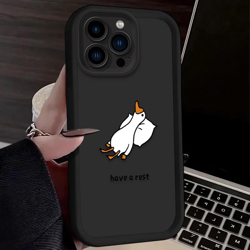 

Cute Lazy Duck Couple Art Phone Case for iPhone 17 16 15 14 13 12 11 Series Pro Max Plus Double Layer Protection iphone 15 ProMax