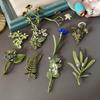 Vintage Enamel Green Color Plant Pearls Pin Tree Lotus Leaf Blueberry Cherry Flower Bamboo Brooch for Women Jewelry Gift