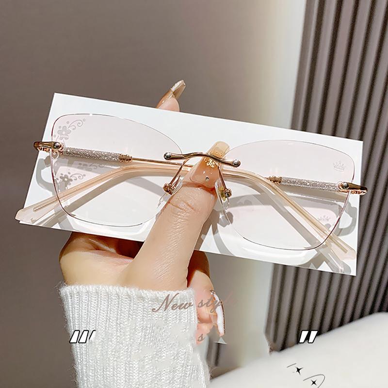 Lunettes de lecture chics sans monture à coupe pour femmes, monture large yeux de chat, lunettes pour presbytie avec dioptrie +1.0+1.5+2.0+2.5+3.0+3.5+4.0
