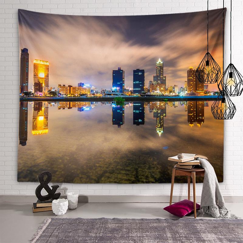 Scenic Spots City Building Night Scene Tapestry Muslim Tapestry Lighting Aesthetics Tapestry Living Room Room Home Decoration