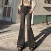 Damen Jeans Schwarz-Grau High-Waist Micro-Flare mit ausgefranstem Saum - Vielseitig, Schlankmachend und Trendy für Frühling und Herbst