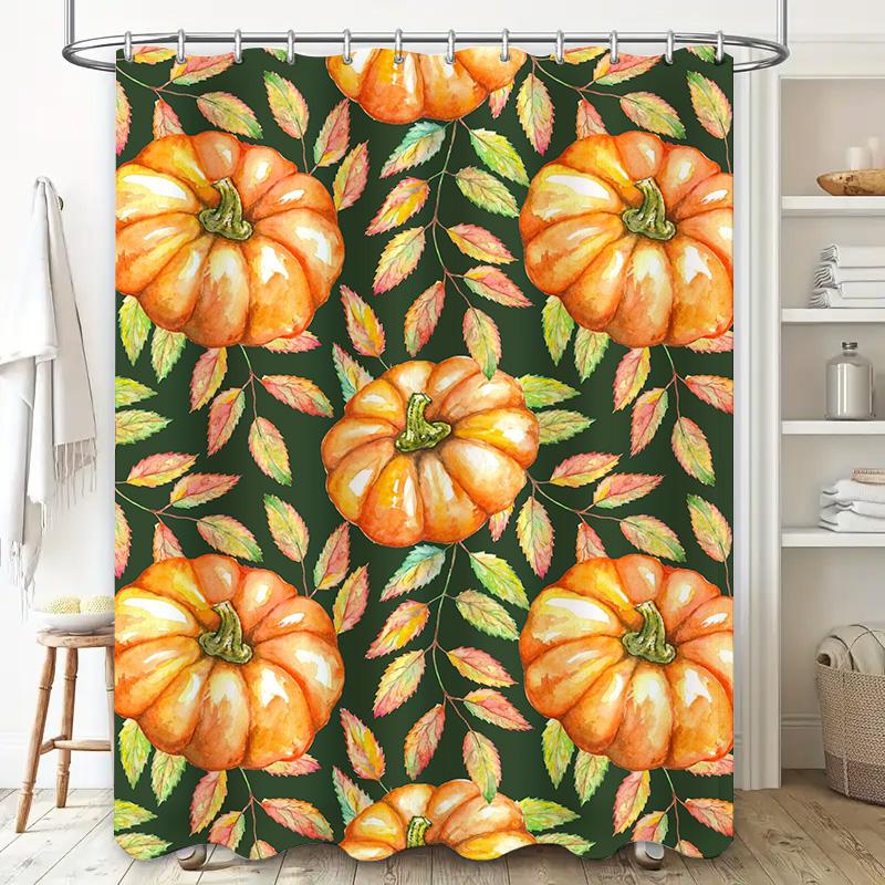 Tuniu Watercolor Pumpkin Leaves Shower Curtain Floral Autumn Bathroom Decor Unique Design