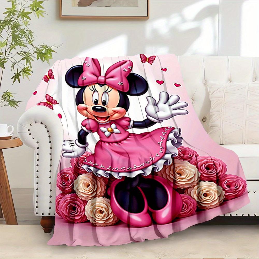 1pc Flannel Minnie Mouse Pink Bow Bedding Throw Blanket Sofa Cover Gift Home Decorative Lightweight 75x90cm