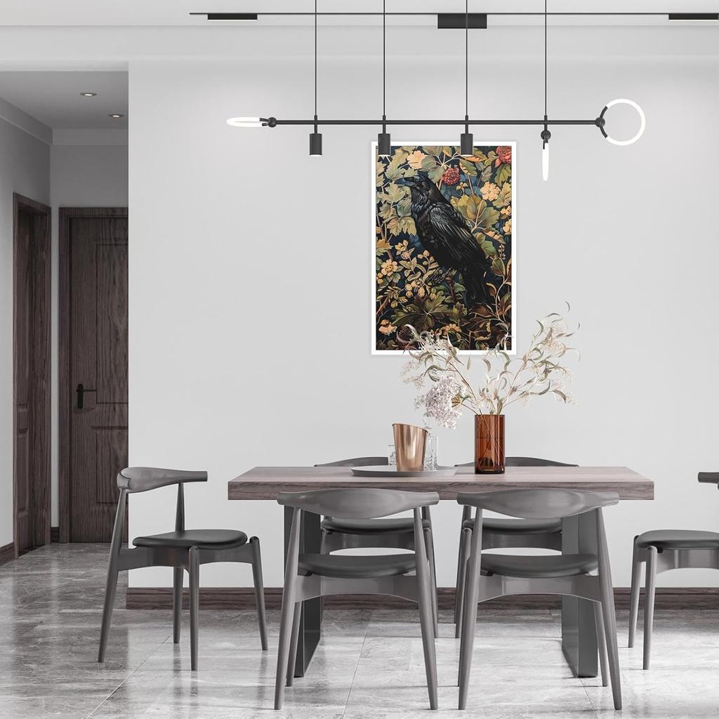 Generic Vintage Black Crow William Morris Wall Art Canvas Print Gothic Cottagecore Dark Academia Decor Office Bedroom Living Room 8x12inch Unframed