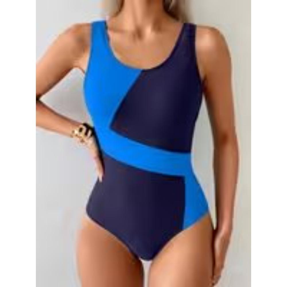 Summer Sexy Geometric Pattern Printed One-piece Swimsuit Slim Fit and Slimming, Deep U-back Design, Beach Pool Vacation Eye-catching Fashion Swimsuit