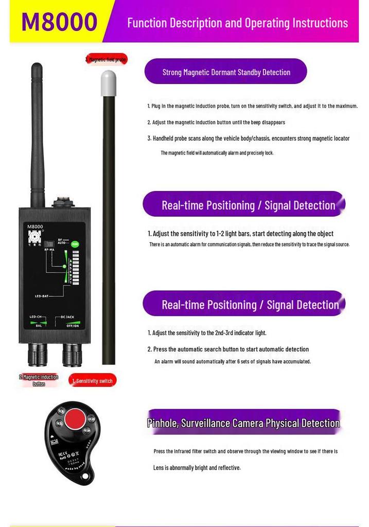 M8000 Wireless Anti-Peeping, Anti-Eavesdropping, Anti-Positioning Signal and Camera Detector.