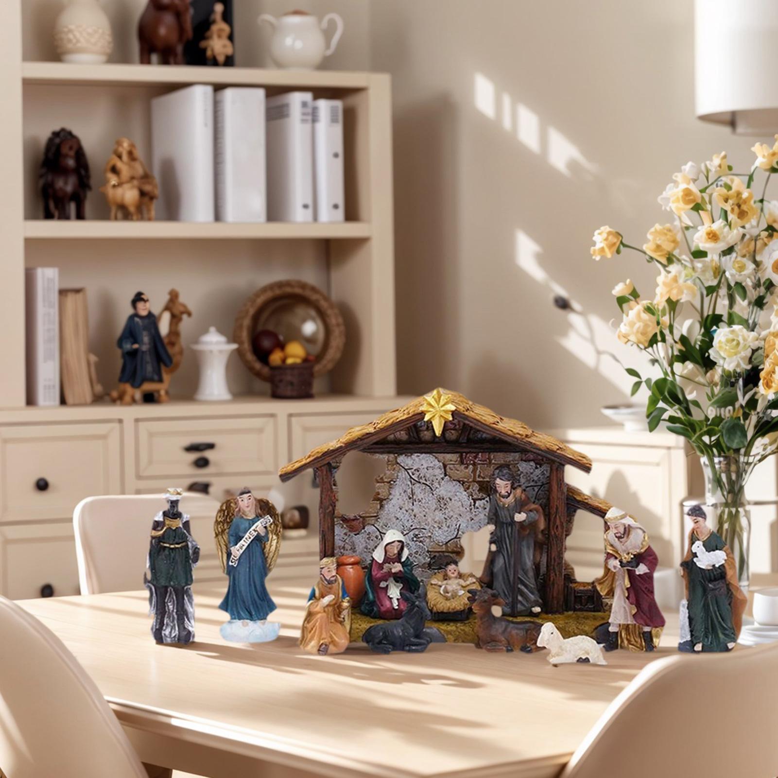 12pcs Christmas Manger Nativity Set Holy Christmas Jesus Birth Ornament Resin Christmas Manger Nativity Figurine Set China Mainland