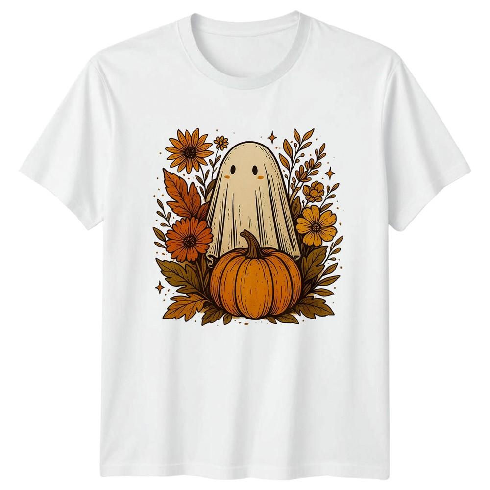Cute Ghost and Pumpkin TShirt Autumn Fall Seasonal Gift For Him And Her