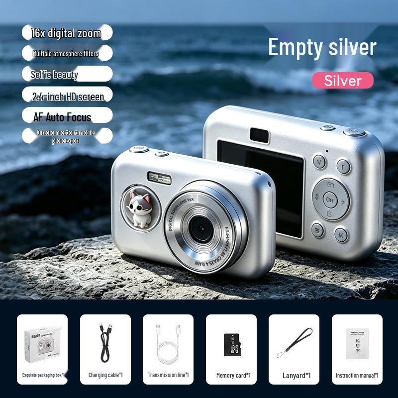 Cute Cat Retro Digital Camera with One-Click Photo Output, 16x Zoom, and Large Aperture