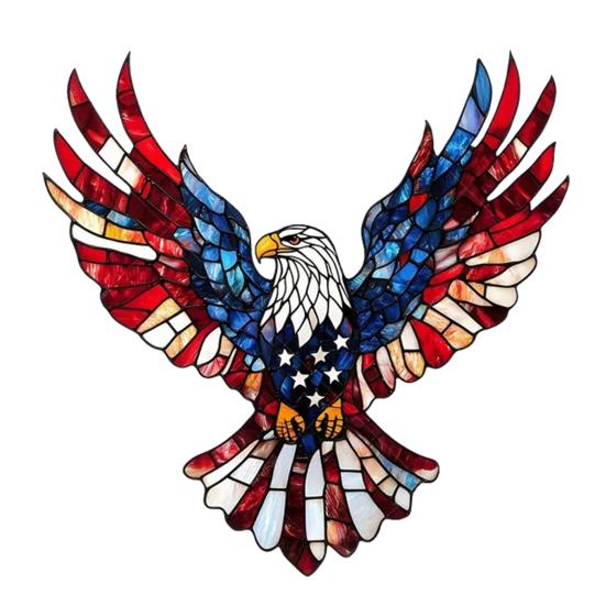 4th of July Suncatcher for Window Hanging Acrylic Stained Glass Heart/Eagle Ornament Patriotic Red White Blue Sun Catcher Panel for Memorial Day Decor