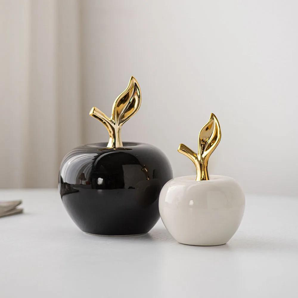 Simple Black Ceramic Apple 2 Sizes Home Decoration Ornaments Living Room Art Crafts Christmas White Apple Gift 1 Piece