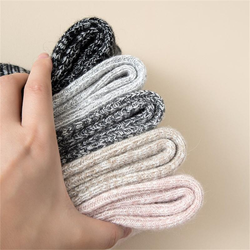 Womens Winter Faux Wool Ribbed Knit Crew Socks Thick Warm Thermal Casual Floor Slipper Socks Hosiery for Cold Weather
