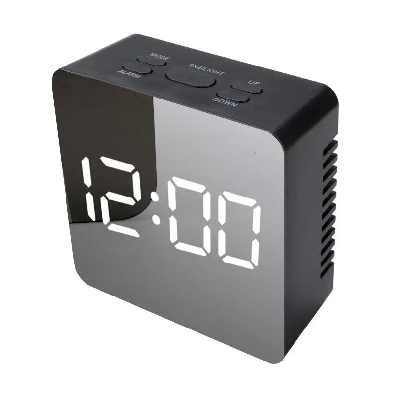 Snooze Mirror Digital Alarm Clock LED Night Lights Thermometer Wall Clocks Lamp Square Rectangle Multi-function Table Watch USB