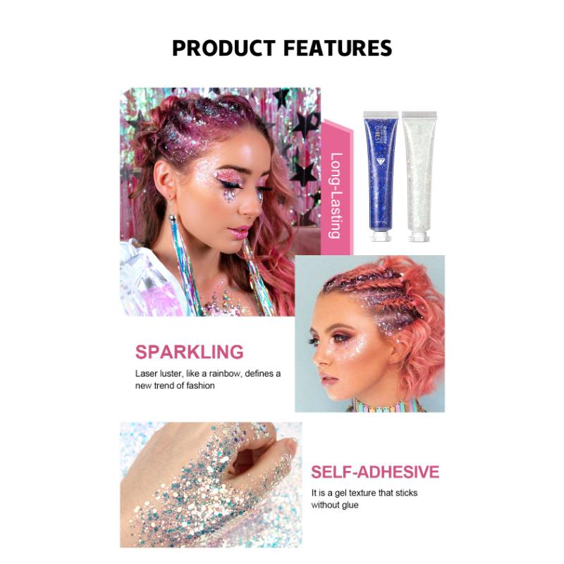 QIBEST Burst Glitter Eyeshadow Glitter Cream Face Body Polarized Glitter Cream Highlighter Oslnivý rozjasňující oční stín