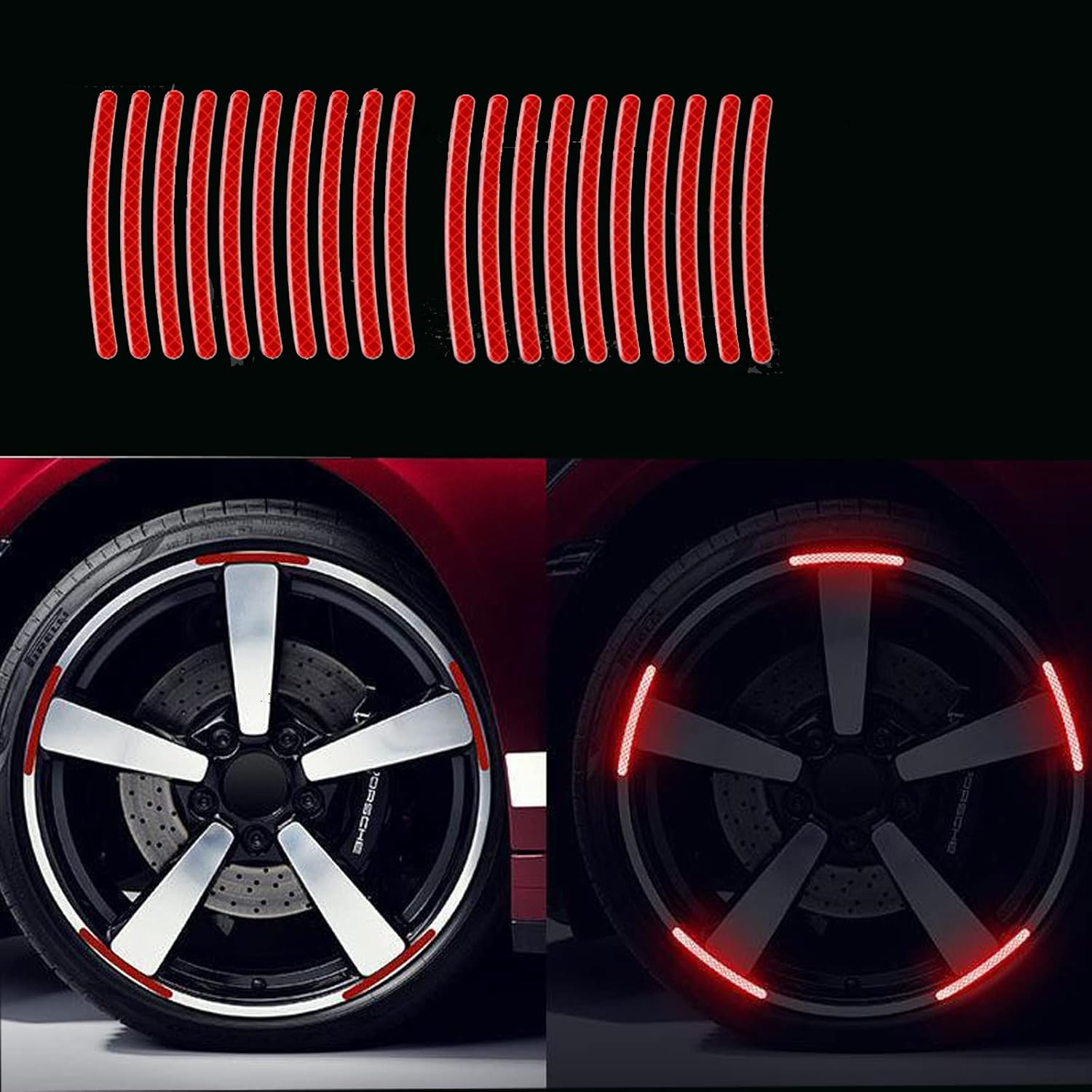 

Luminous Car Wheel Rim Decals Reflective -20 Pcs Rainbow Dots Wheel Decorative Stripe Reflective Stickers Night Safety Warning Decoration Stickers Reflective Red