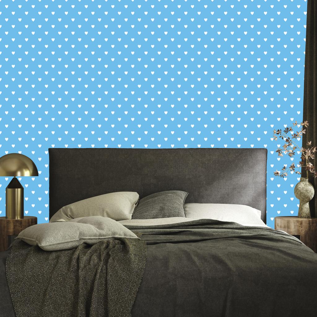 Hearts Wallpaper Azure and White 50x1000