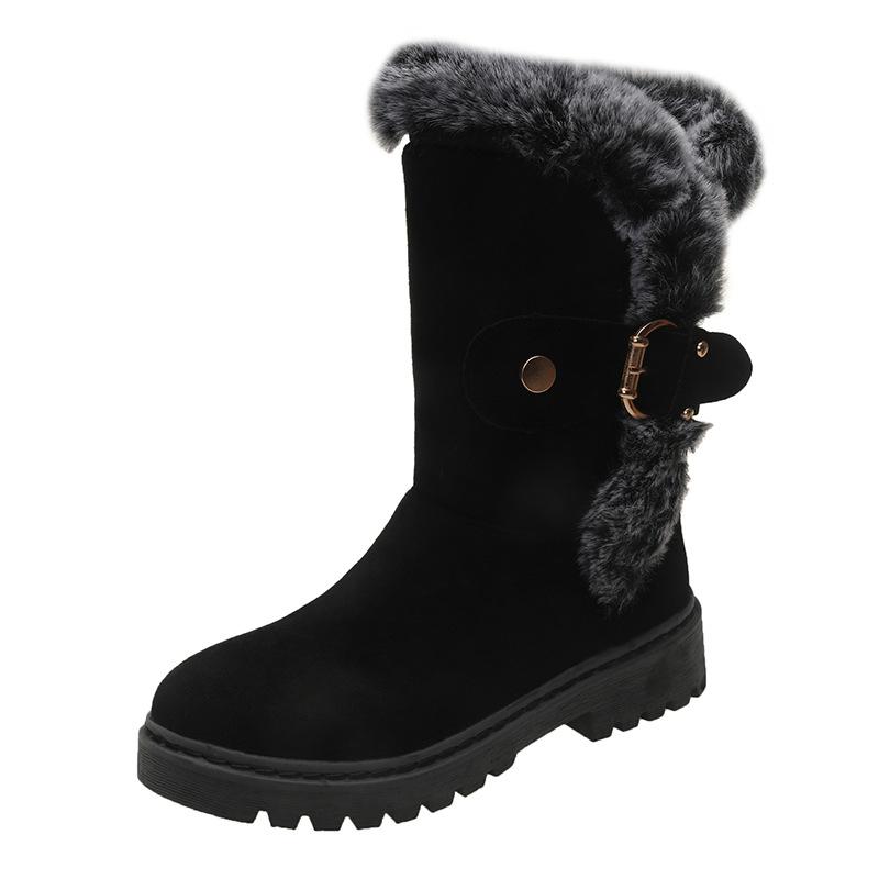 Winter snow boots women's thick-soled solid color plush plush decorative medium tube casual boots fashionable warm women's boots
