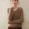 Women’s Cashmere V-Neck Knit Sweater - 2025 Autumn/Winter Collection, Double-Strand, Thickened, Short, Pure Color, Warm Base Layer.